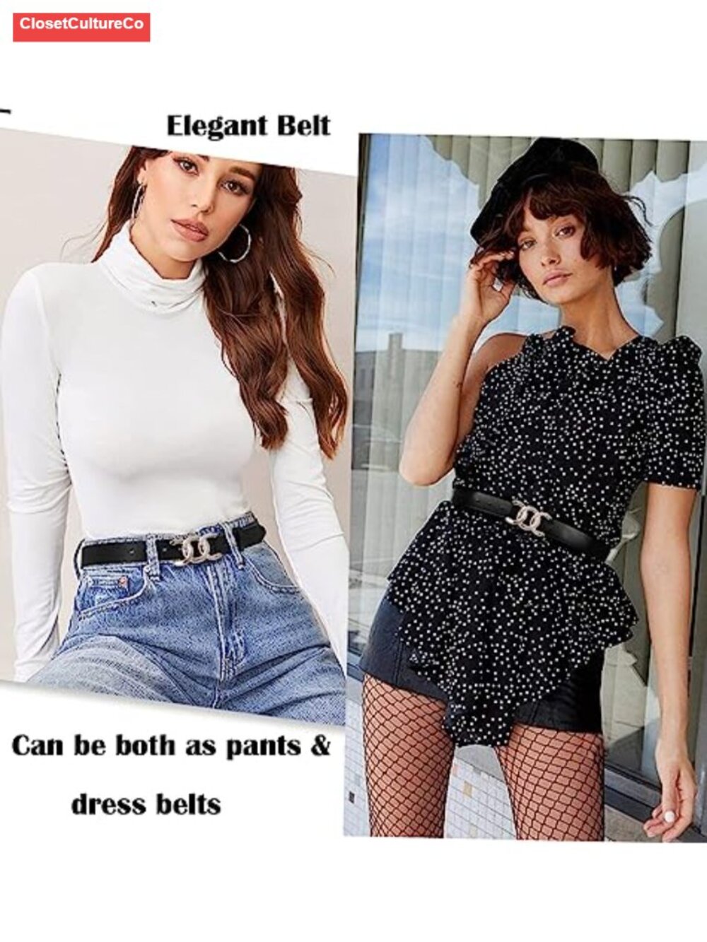 Women's Leather Belt Gold Buckle Adjustable Waist Pants Jeans Dress - Picture 6 of 6